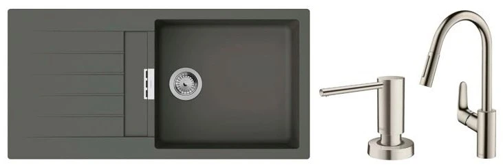 Набір для кухні Hansgrohe , гранітна мийка S520-F480 + зміш. Focus M41, дозатор A41, сірий камінь-ст