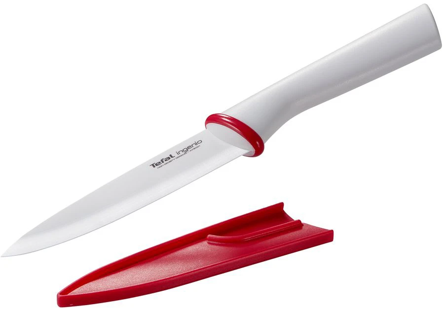 Кухонний ніж універсальний Tefal Ingenio Ceramic White, з чохлом, 13см, кераміка, пластик, білий