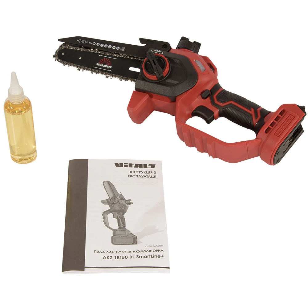 Пила ланцюгова акумуляторна Vitals Master AKZ 18150 BL SmartLine+ 18В шина 15см 8м/c 1.6кг без АБК т - 2