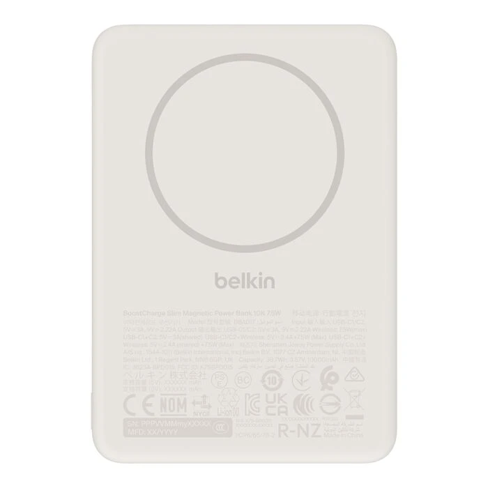 Акумулятор портативний літій-іонний Power Bank Belkin 10000мА·год, 20Вт/Qi2 7.5Вт, Slim Magnetic Rin