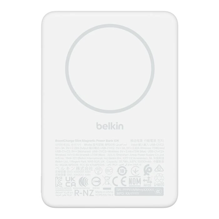 Акумулятор портативний літій-іонний Power Bank Belkin 10000мА·год, 20Вт PD/Qi2 7.5Вт, Slim Magnetic,