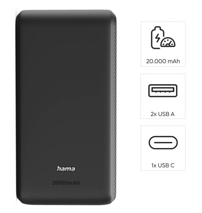 Акумулятор портативний літій-іонний Power Bank Hama 20000 мА·год, USB-C/2xUSB-A, anthracite - 2