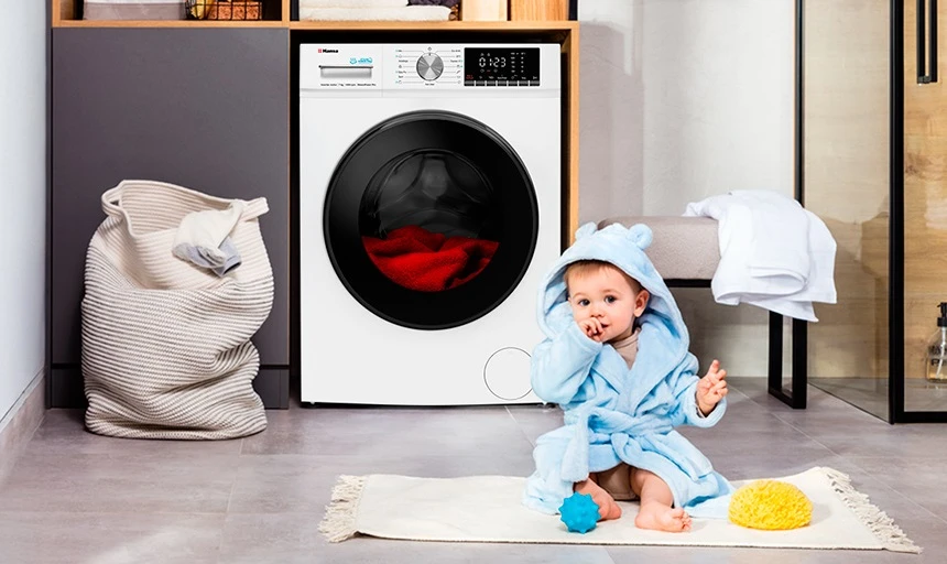 Пральна машина Hansa фронтальна, 7кг, 1400, A+++, 46см, пара, дисплей, чорний люк, білий - 2