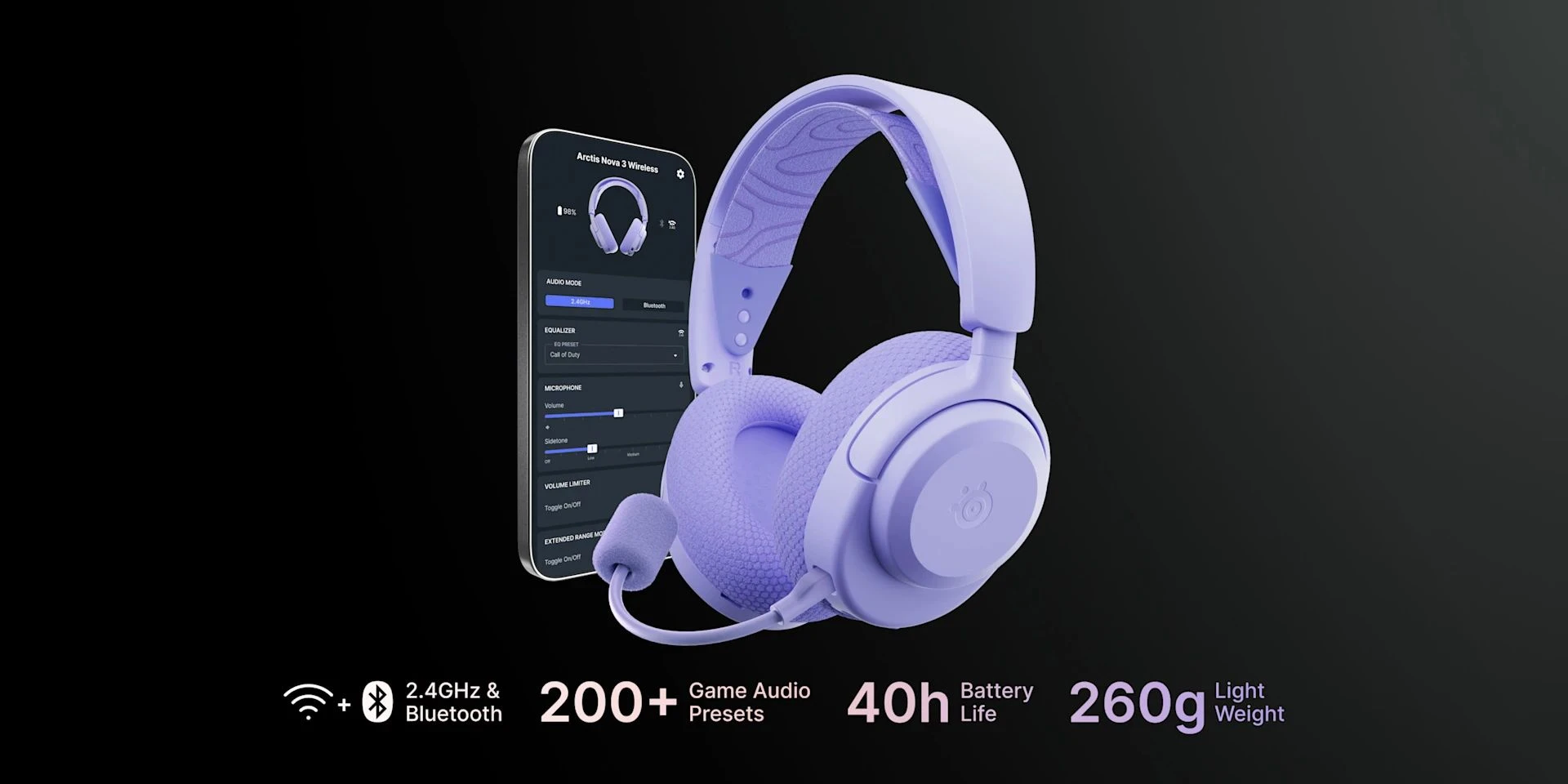 Гарнітура SteelSeries Arctis Nova 3, WL, lavender - 2