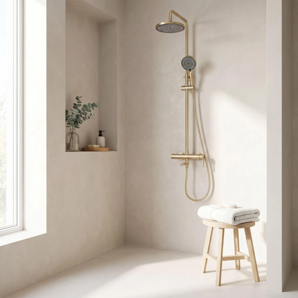 душова система з виливом Rea Arcos brushed gold (REA-P8716)
