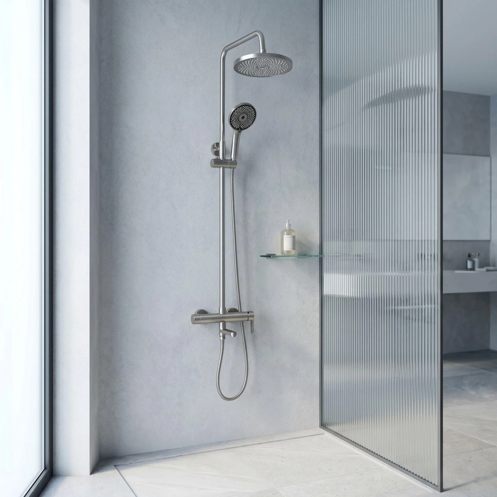 душова система з виливом Rea Arcos brushed nickel (REA-P8926)