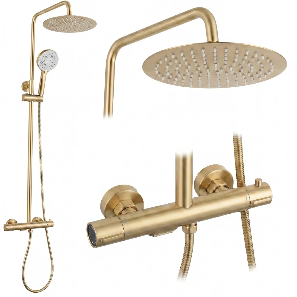 душова система з виливом Rea Drop з термостатом brushed gold (REA-P9662) - 2