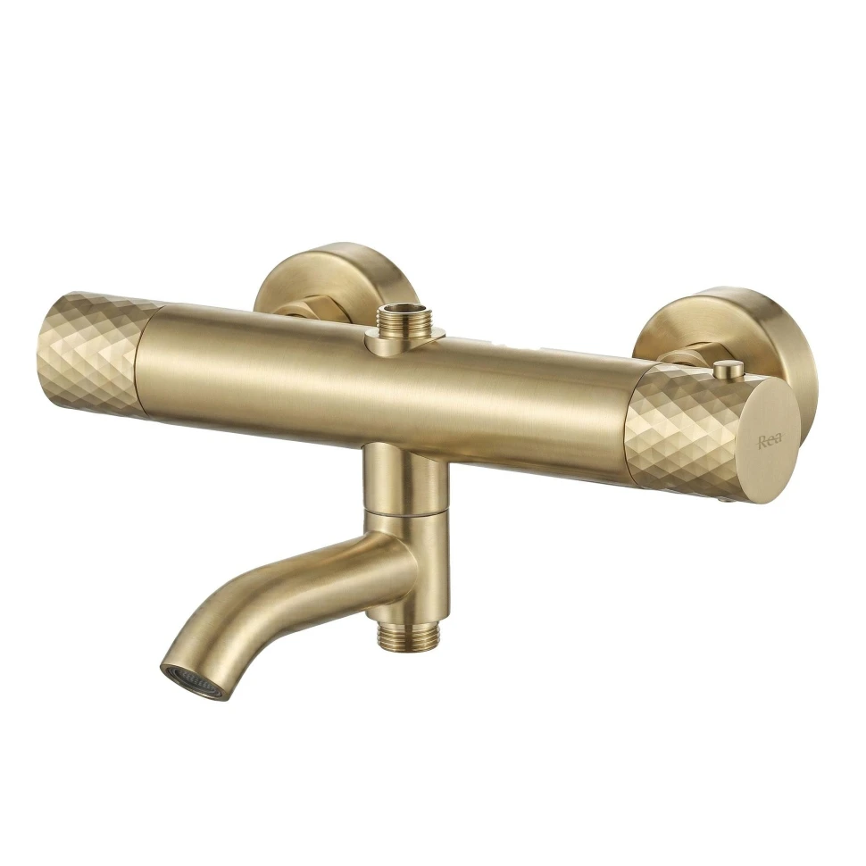 душова система з виливом Rea Lungo Diamond з термостатом brushed gold (REA-P8923)