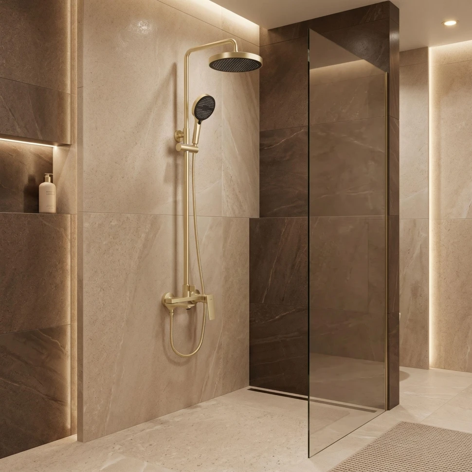 душова система з виливом Rea Prime brushed gold (REA-P7624)