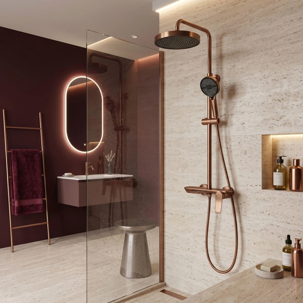 душова система з виливом Rea Vision brushed copper (REA-P9664)