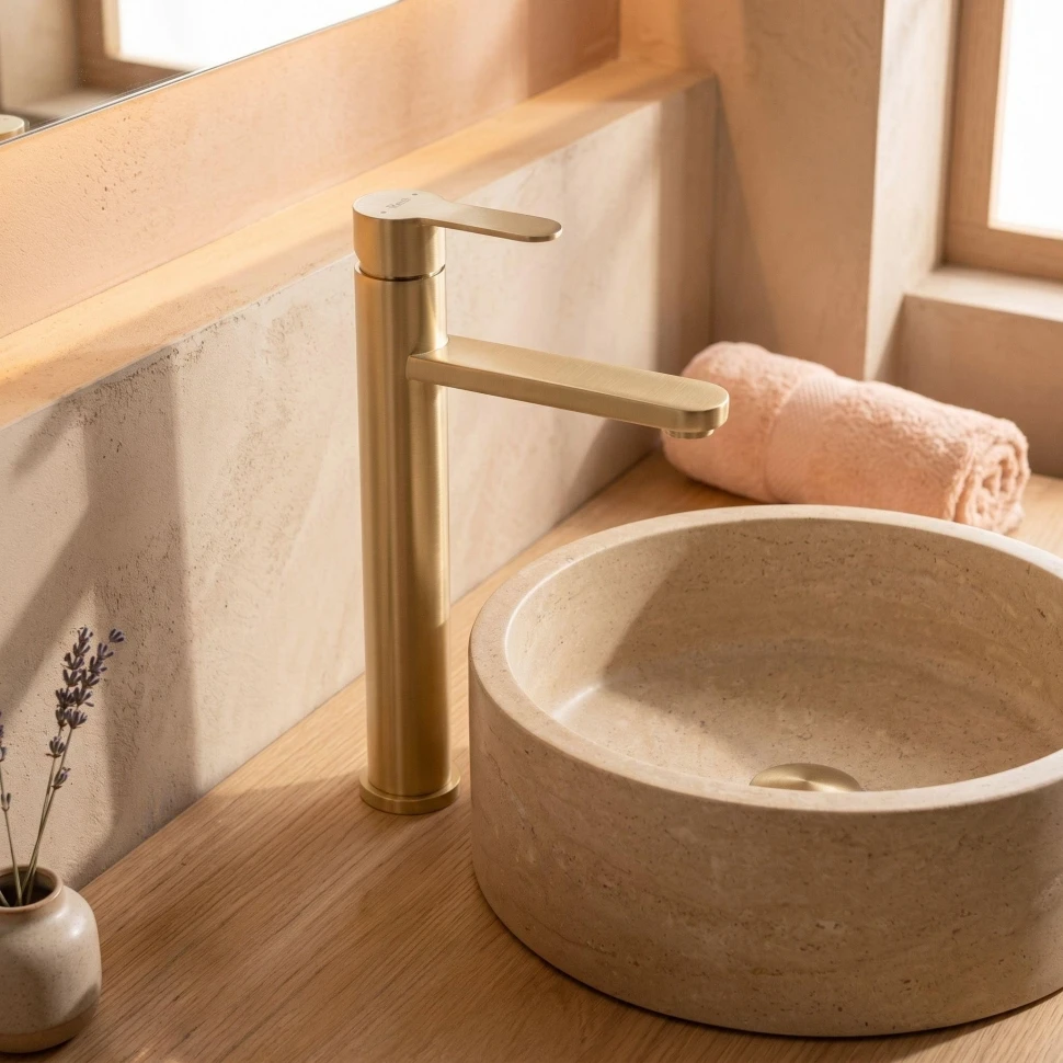 змішувач для умивальника Rea Arcos brushed gold (REA-B6972)