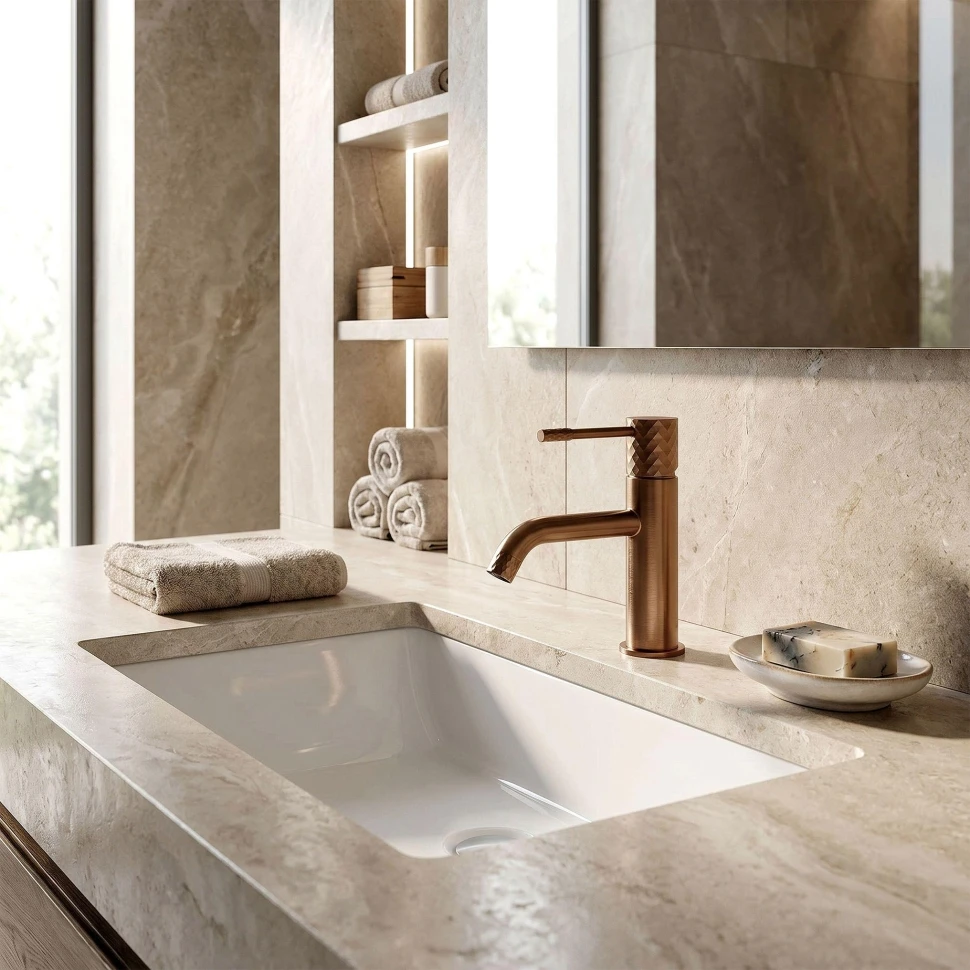 змішувач для умивальника Rea Lungo Diamond Low brushed copper (REA-B9844)