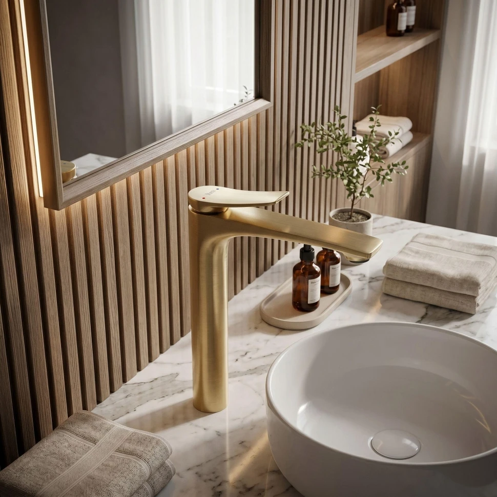 змішувач для умивальника Rea Vision High brushed gold (REA-B6731)