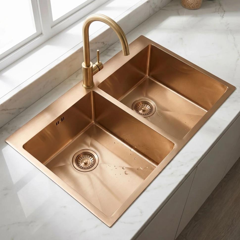 кухонна мийка Rea Joel 83x55 з сифоном brush copper (ZLE-06412) - 2