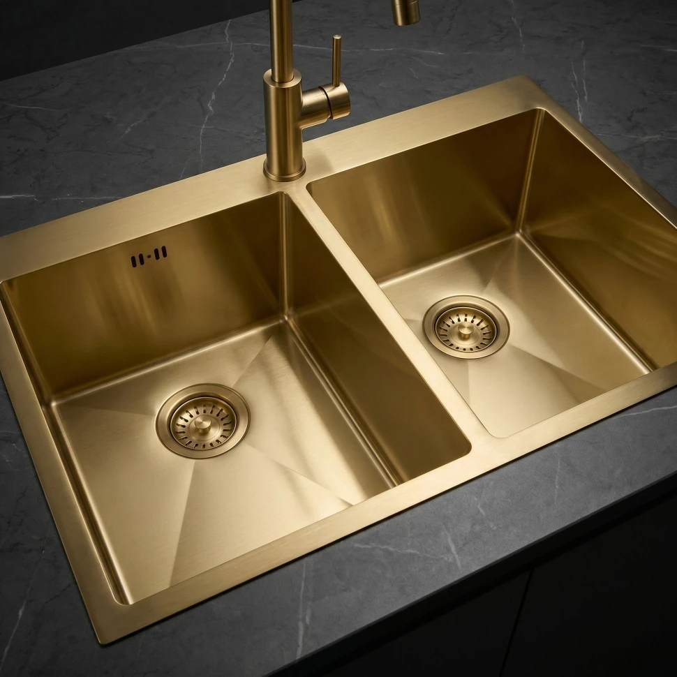 кухонна мийка Rea Joel 83x55 з сифоном brush gold (ZLE-06411) - 2
