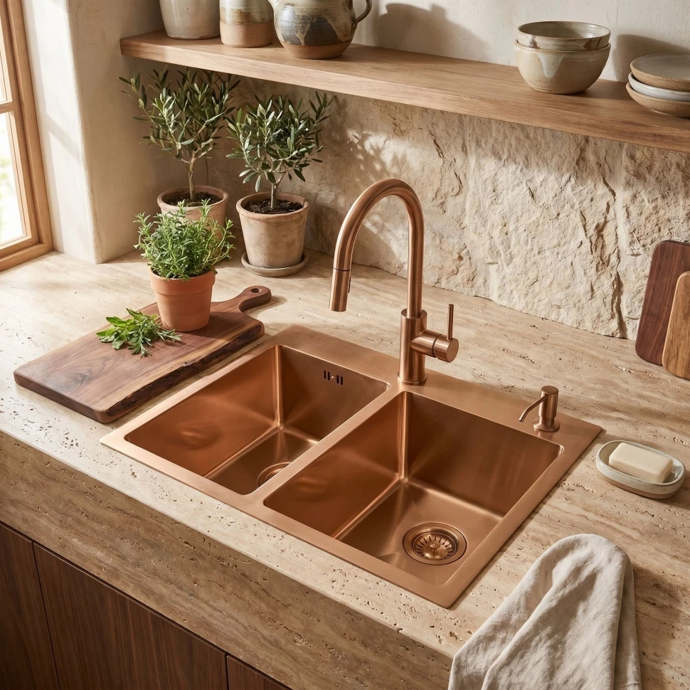 кухонна мийка Rea Toby 56x48 з сифоном brush copper (ZLE-06416) - 2