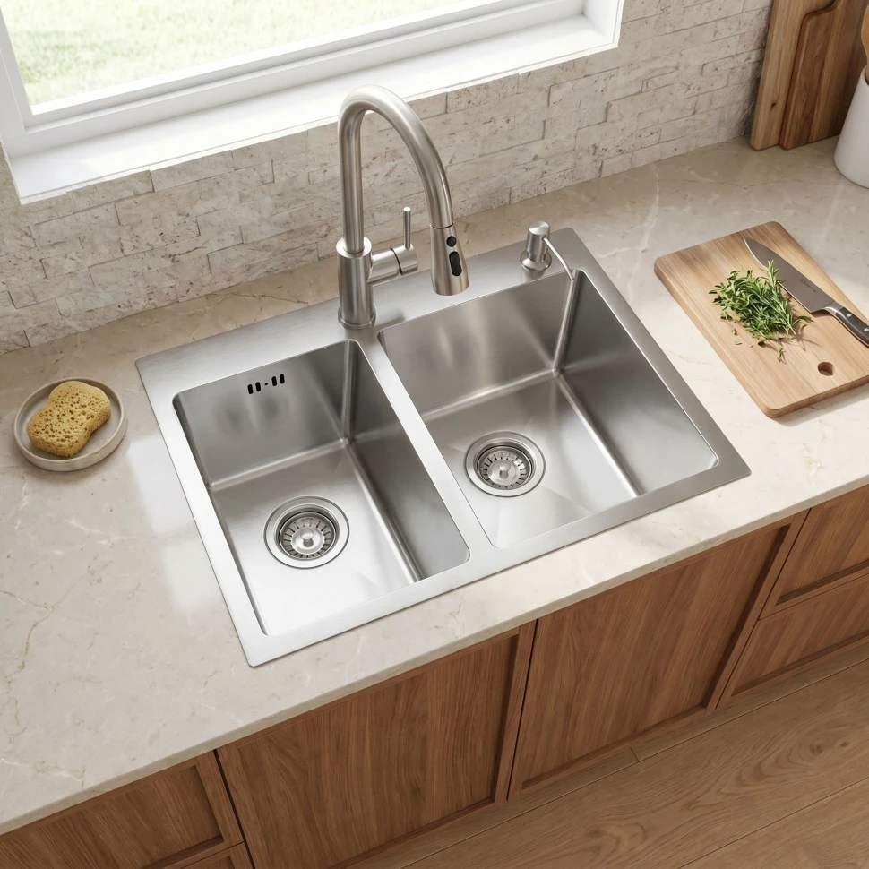 кухонна мийка Rea Toby 56x48 з сифоном brush nickel (ZLE-06417)