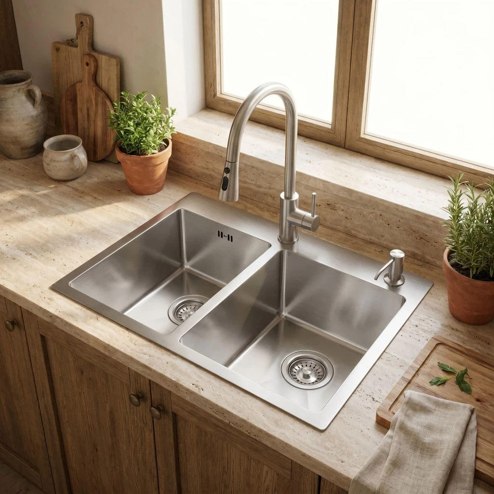кухонна мийка Rea Toby 56x48 з сифоном brush nickel (ZLE-06417) - 2