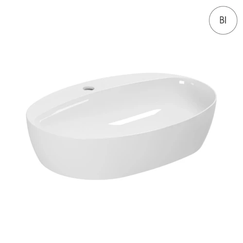 ELEGANCE CIRCLE Умивальник накладний 60*42см, з отвором під змішувач з донним клапаном, білий