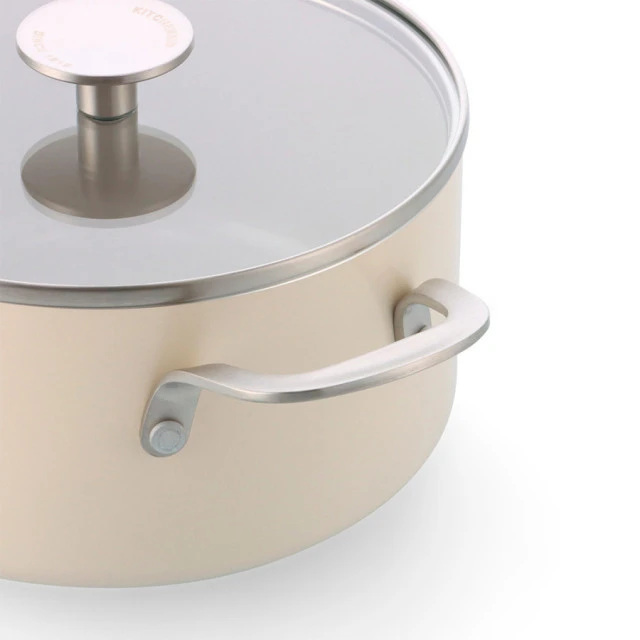 Каструля з кришкою KitchenAid АС, 24 см, 4,91 л, з керам покриттям, кремовий - 2