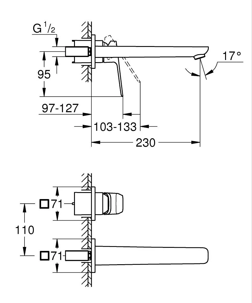 CUBEO смеситель для раковины L-size на 2 отверстия, скрытый монтаж, хром - 2