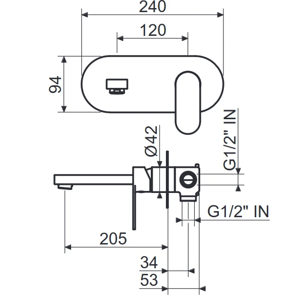 UNO змішувач прихованого монтажу, вилив 20 см, колір хром сатин - 2