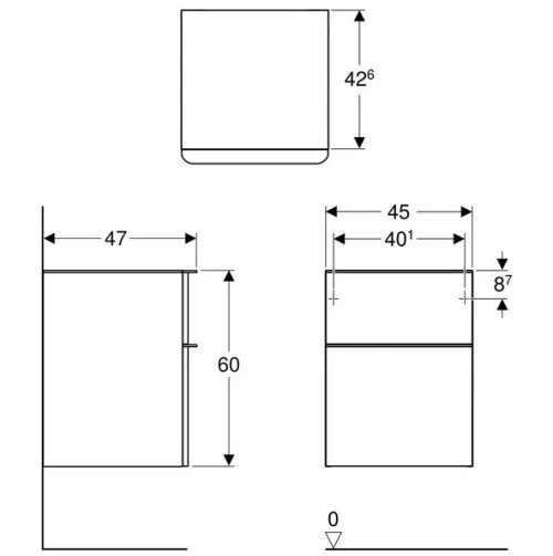 GEBERIT SMYLE SQUARE тумба 45*60*47см, з 2мя ящ., білий/фарбований високоглянцевий, білий/з матовим - 2