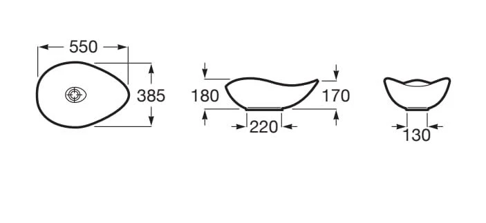 ROCA OHTAKE умивальник накладний 55*38 см, без отвору під змішувач, без переливу, чорний - 2