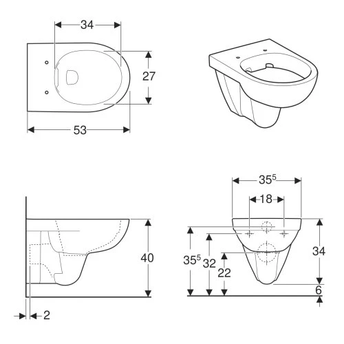 GEBERIT SELNOVA унiтаз пiдвiсний, воронкоподiбний, Rimfree - 2