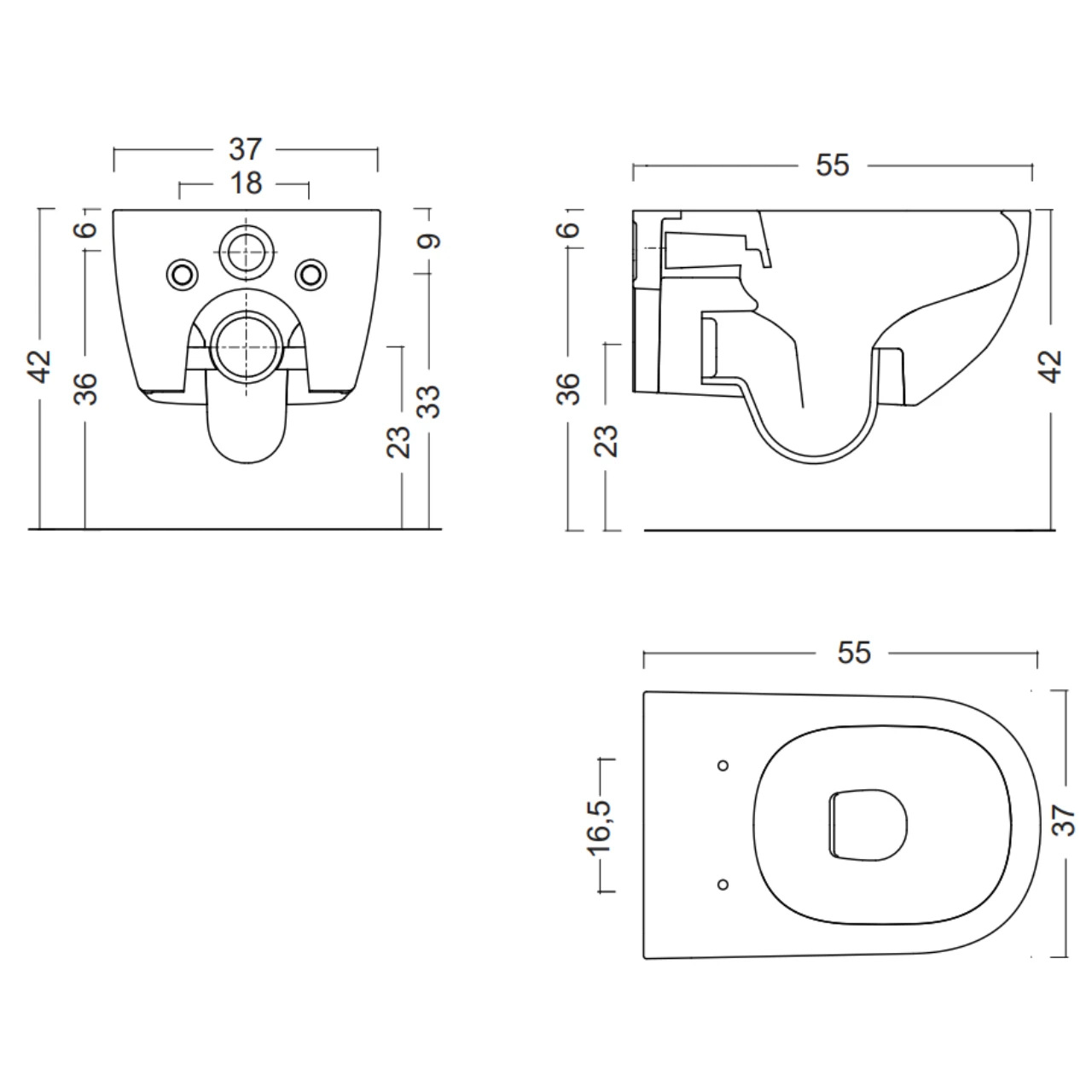 NIC DESIGN PIN унітаз підвісний Rimless 55 см + сидіння soft close, колір білий матовий - 2