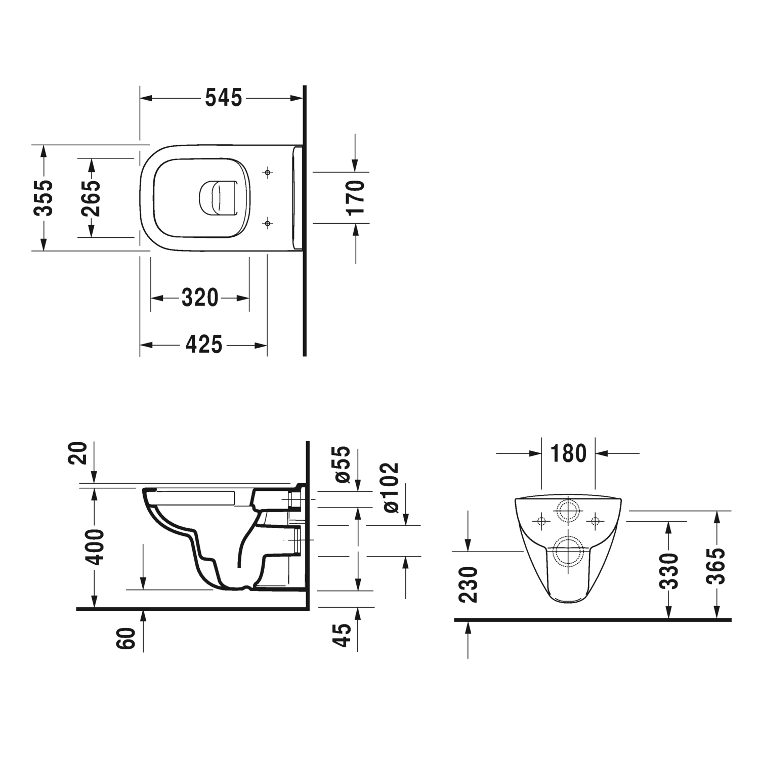 DURAVIT D-CODE Rimless унiтаз пiдвiсний 56,5*40*45см, в комплектi з сидiнням з автомат. закриванням - 2