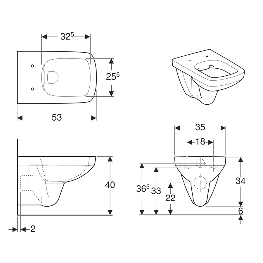 GEBERIT SELNOVA Square унiтаз пiдвiсний, воронкоподiбний, Rimfree - 2