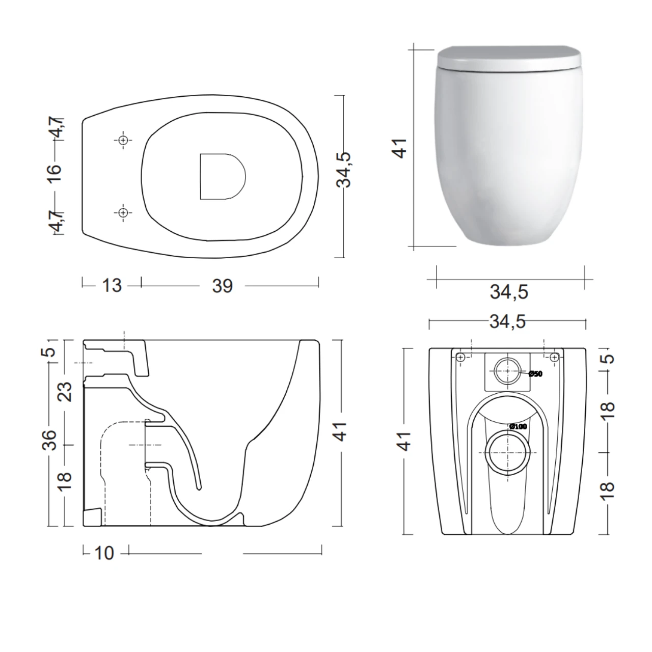 NIC DESIGN MILK унітаз підлоговий Rimless 52 см, антрацит - 2