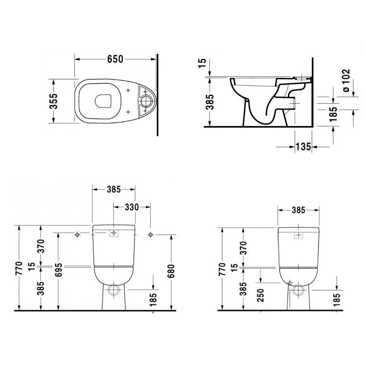 DURAVIT D-CODE унiтаз 65*35,5*38,5см, пiдлоговий, горизонтальний випуск - 2