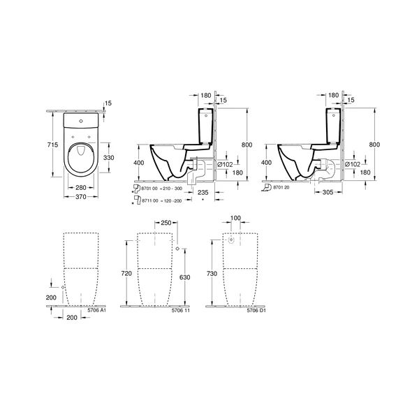 VILLEROY & BOCH SUBWAY 2.0 унiтаз компакт 37*70см, напольний, з вiдкритим змивним кр., гориз. випуск - 2