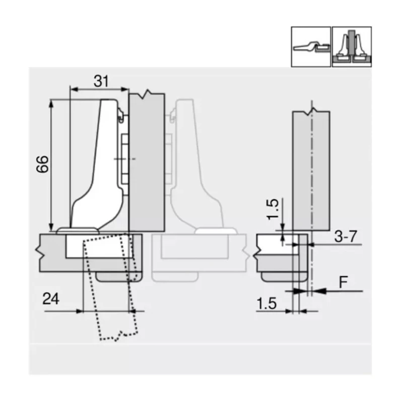 Завіса Blum напівнакладна для профільних дверей  95⁰ 71T9650 MB V50 NI Нікель - 2