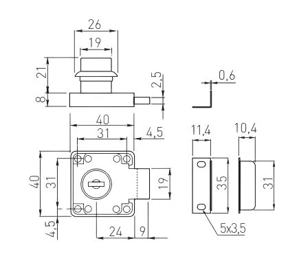 Замок GTV ZZ-ZN-138-01 квадратный с ломаным ключом врезной. - 2