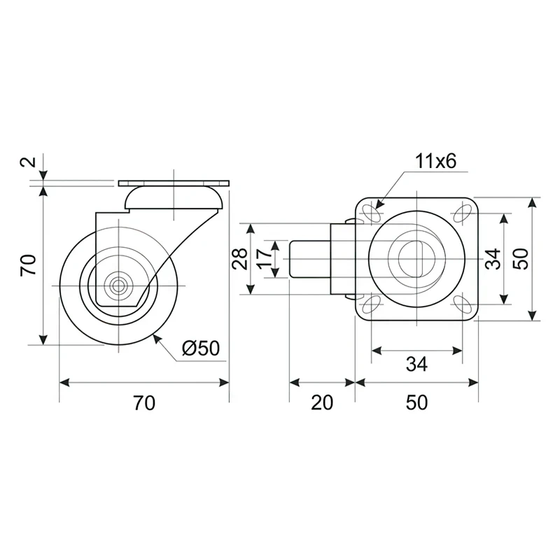 Ролик меблевий гумовий DC D-50мм Сірий - 2