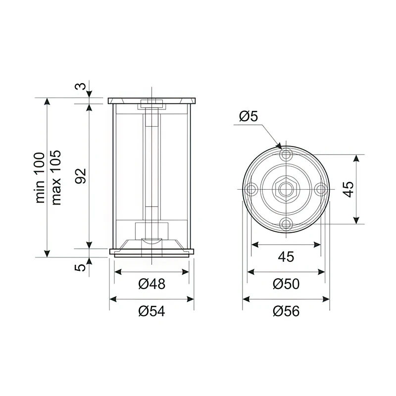 Ніжка меблева регульована DC NA 11C00 Н-100мм Алюміній - 2