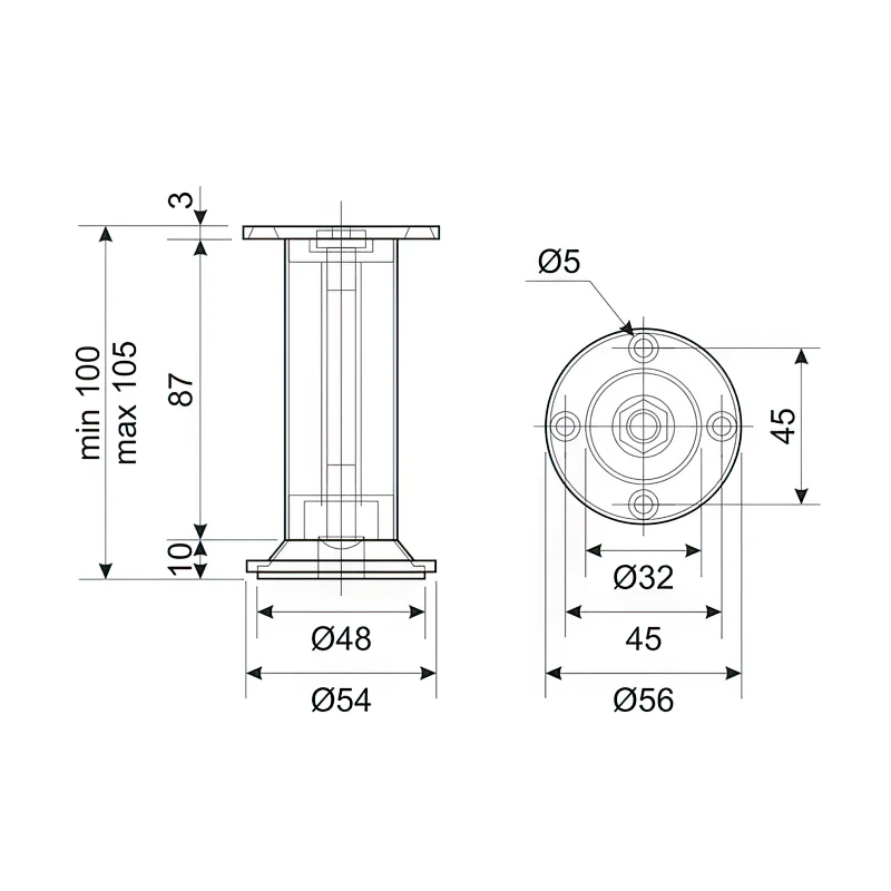 Ніжка меблева регульована DC DA10C00 Н-100мм Алюміній - 2