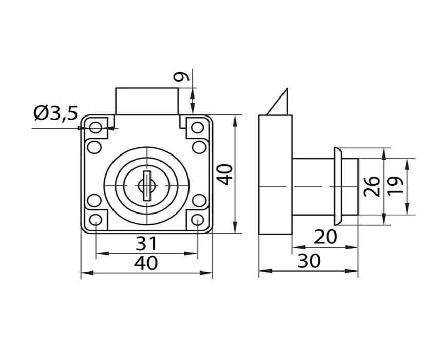 Замок DC врізний із засувкою KL-338-22 (07608) - 2