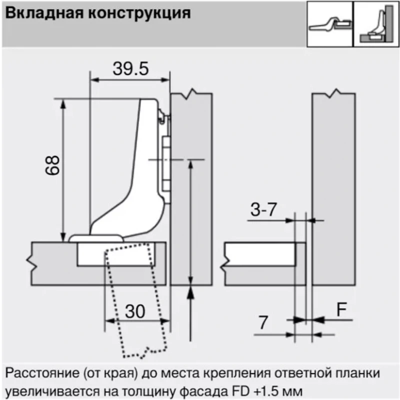 Завіса Blum вкладна CLIP top BLUMOTION 110°  71B3750 MB V250 NI Нікель - 2