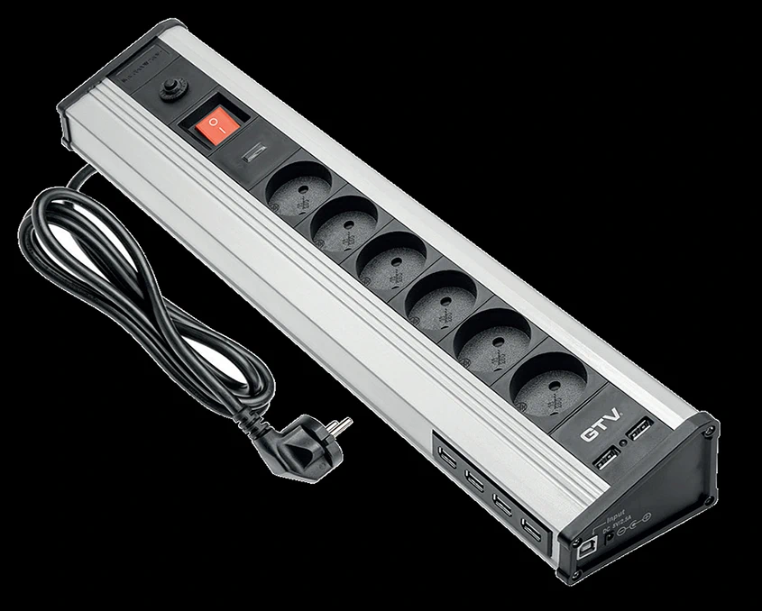Удлинитель для офиса GTV AE-PBMUL6S6U-53 Schuko 6 розеток+2USB Алюминий