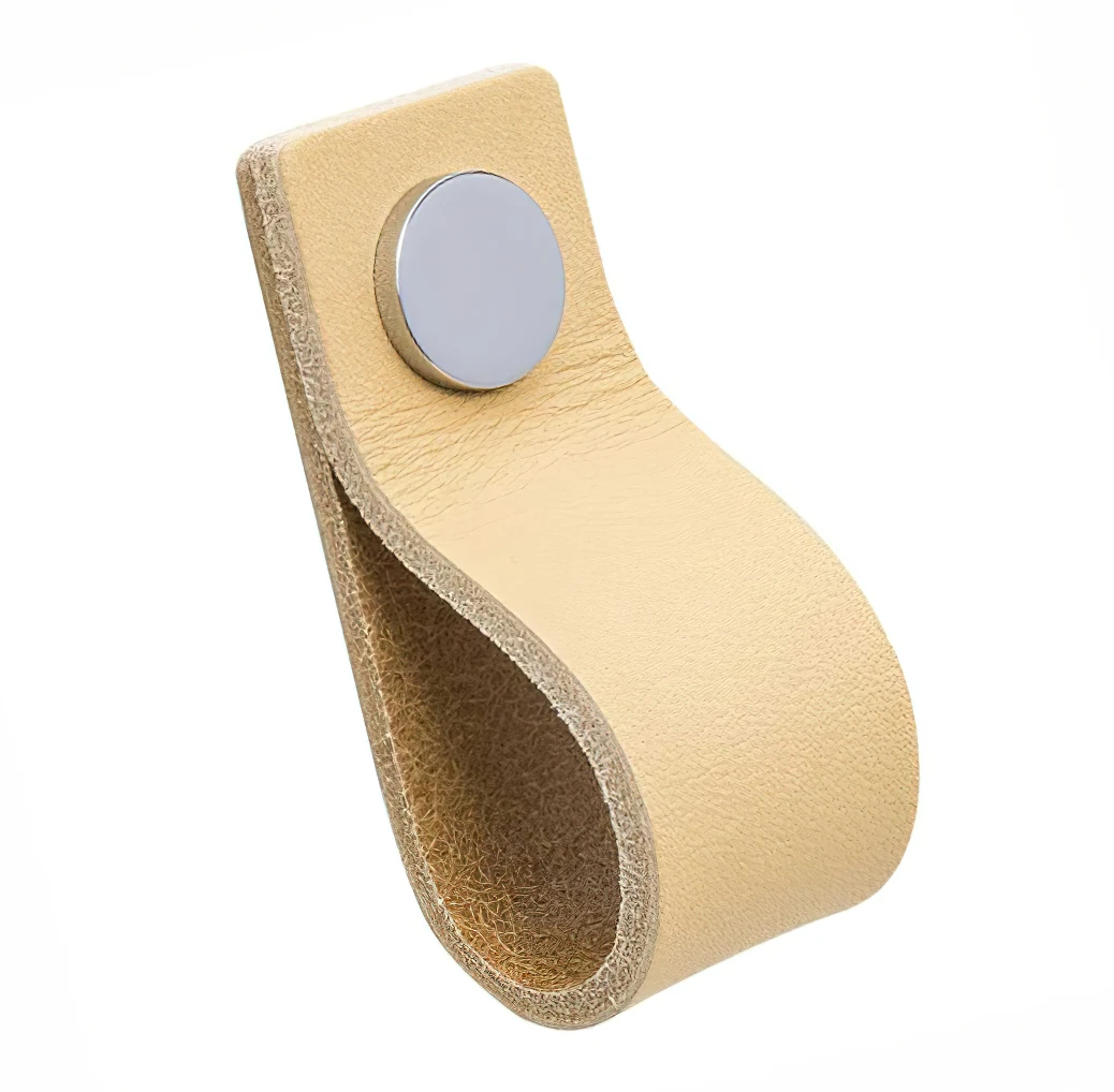 Мебельная ручка Beslag Design из натуральной кожи 333143-11 Бежевый/Хром