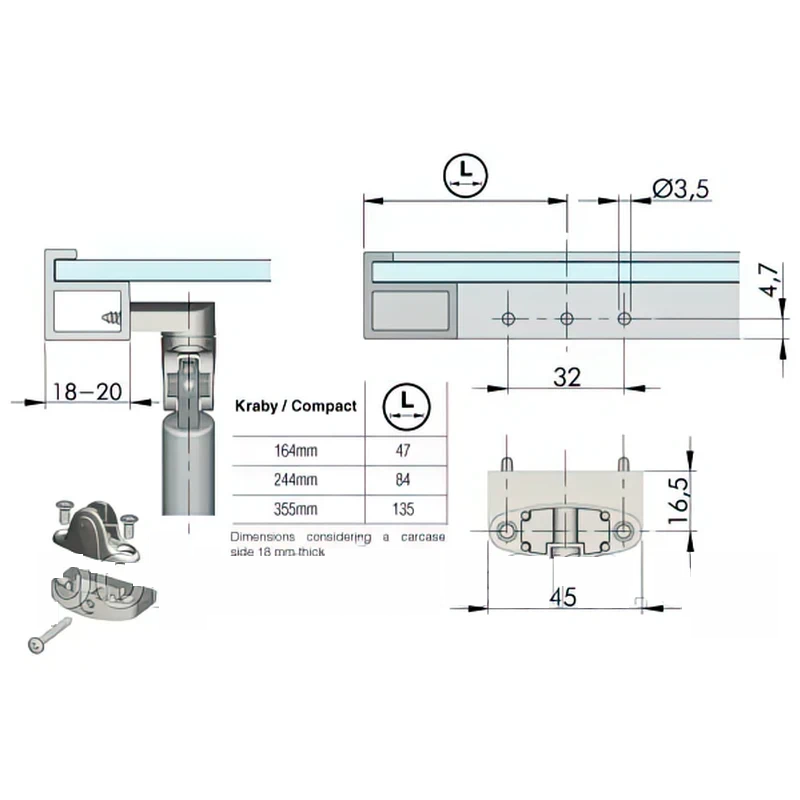 Крепление для узкого алюминиевого профиля Italiana Ferramenta KRABY - 2