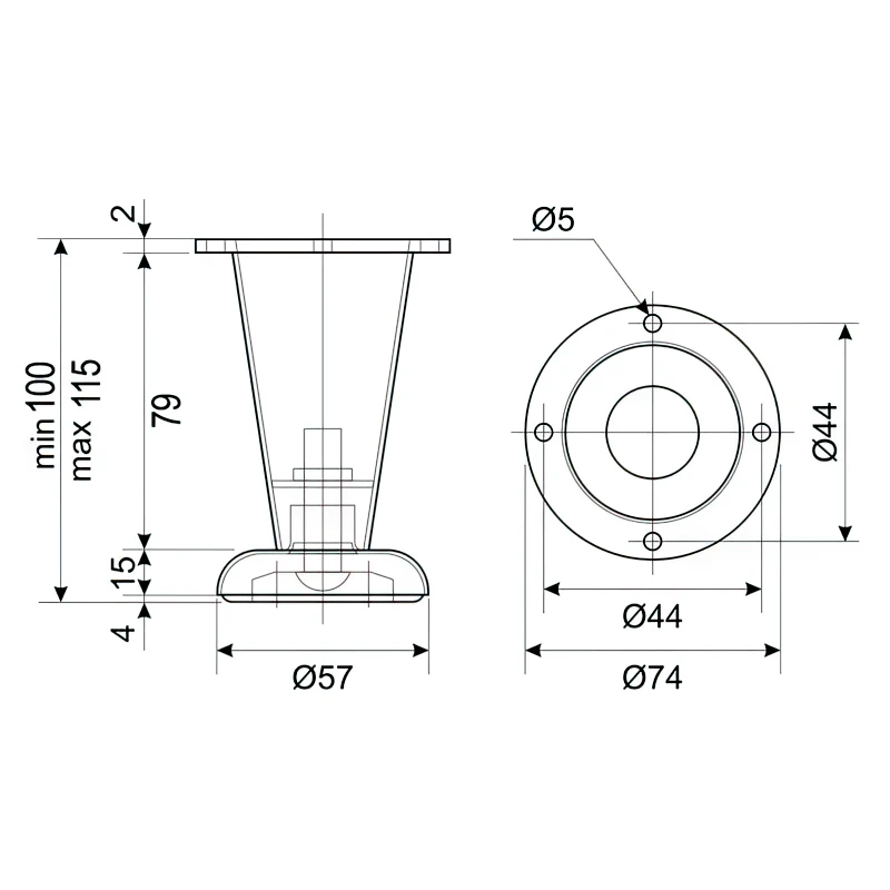 Ніжка меблева DC NZ 0906 Н-100мм Сатин - 2