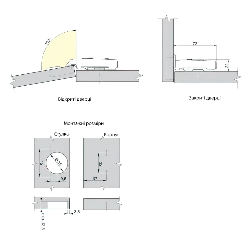 Петля GTV ZM-HIHC090BEO накладной с доводчиком (гидравлический амортизатор) - 2