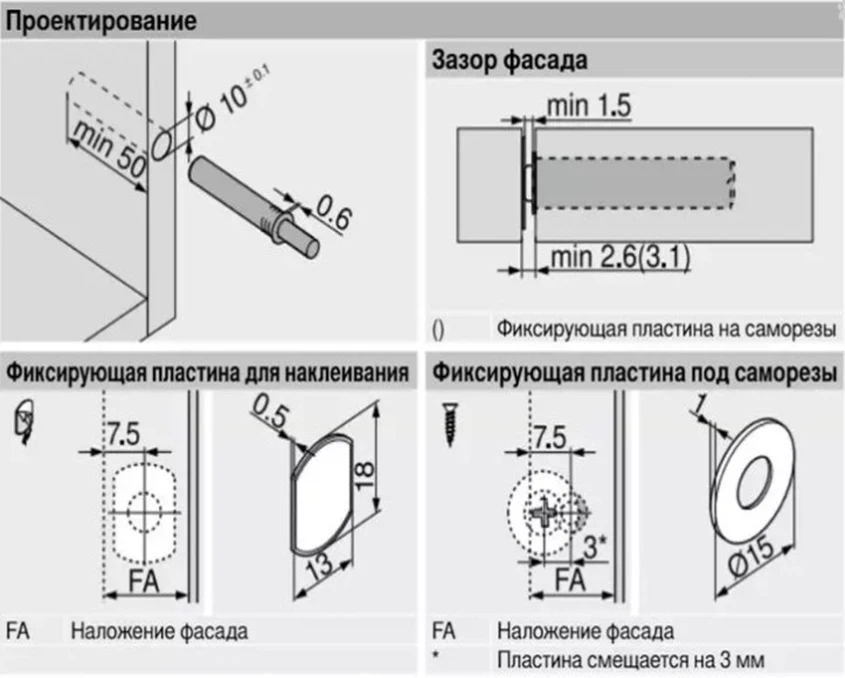 Виштовхувач Blum TIP-ON  короткий 956.1002 250R736 Платиново-сірий - 2