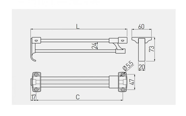 Вішак висувний GTV WW-WSD250-01B підсилений L-250 з гачком - 2