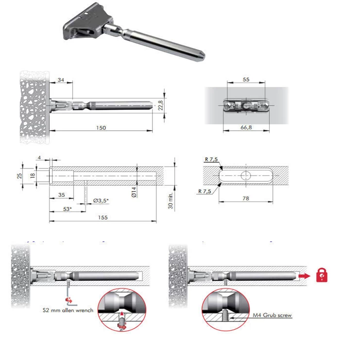 Полкодержатель скрыт Italiana Ferramenta TRIADE MAXI под толщину от 40мм - 2